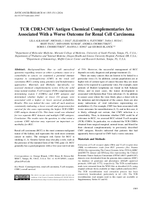 TCR CDR3-CMV 抗原化学互补与肾细胞癌的不良预后相关